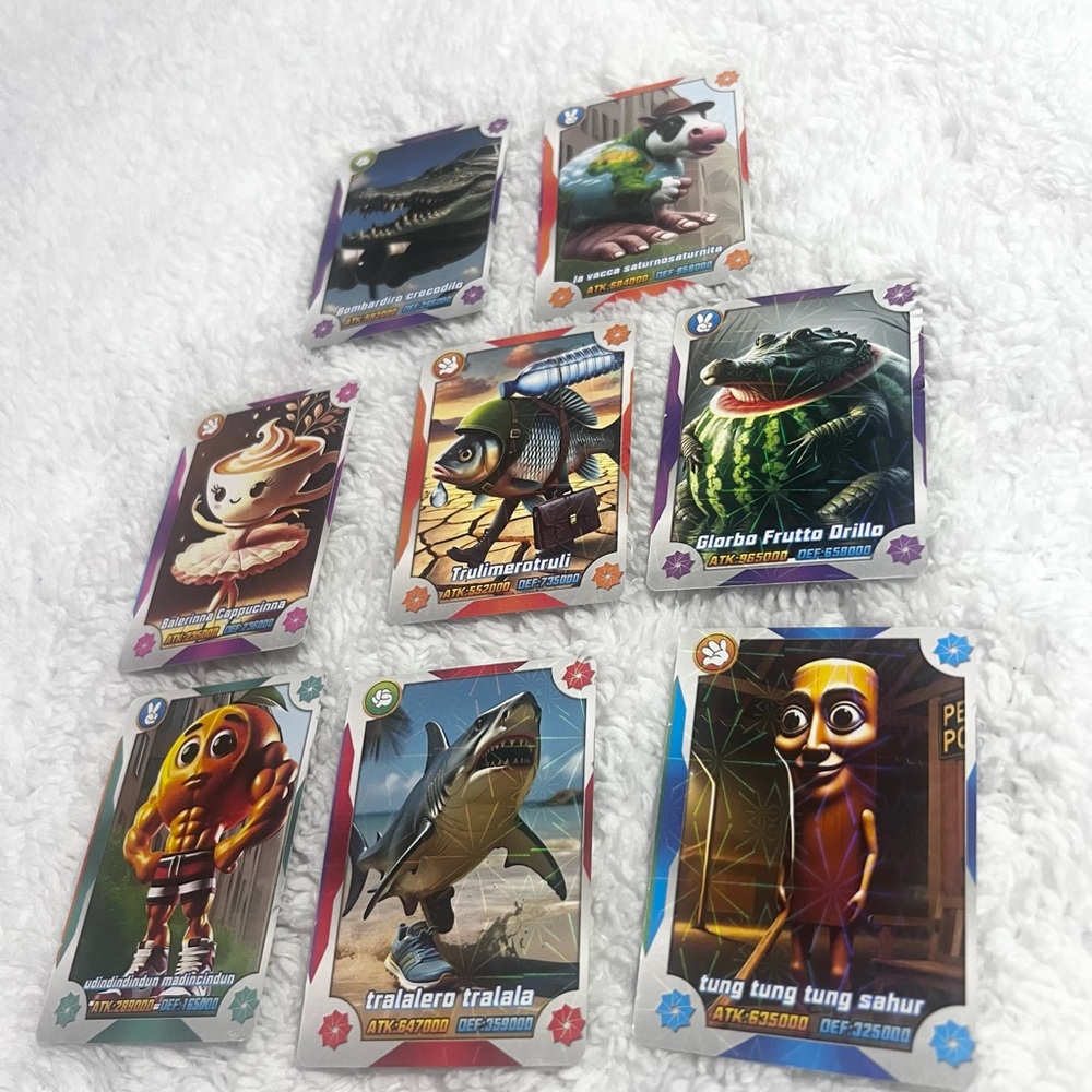 Tung Tung Tung Sahur Game Trading Cards Lot Of 8 Holographic Style